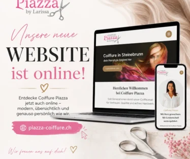 Flyer mit den wichtigsten Eindrücken für den Blogbeitrag zur neuen Homepage von Coiffure Piazza in Steinebrunn